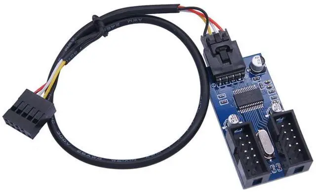 Main image of USB 2.0 Front Panel Header 9Pin/10Pin 1 to 2 HUB 9Pin/10Pin Mainboard Header Extension Adapter Splitter Cable