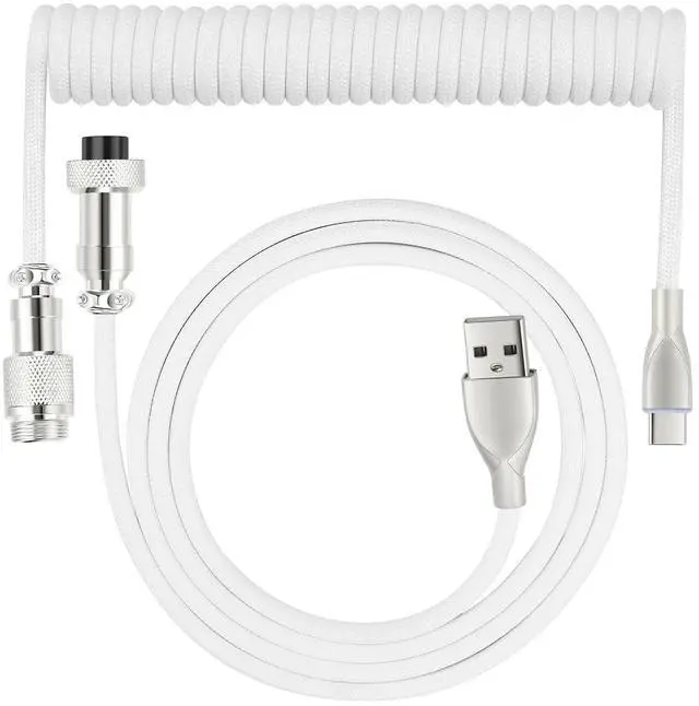 Main image of USB C Keyboard Cable, USB C to USB A Cable for Gaming Coiled Keyboard, Braided Detachable Metal Aviator Connector Double Sleeved 6FT(White)