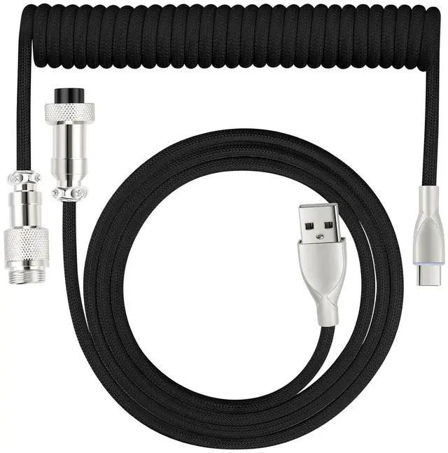 Main image of USB C Keyboard Cable, USB C to USB A Cable for Gaming Coiled Keyboard, Braided Detachable Metal Aviator Connector Double Sleeved 6FT(Black)