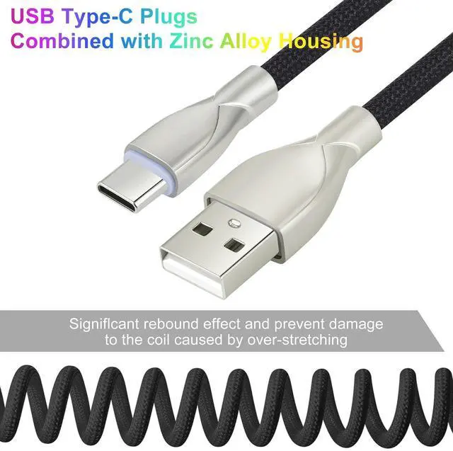 Alt view image 3 of 4 - USB C Keyboard Cable, USB C to USB A Cable for Gaming Coiled Keyboard, Braided Detachable Metal Aviator Connector Double Sleeved 6FT(Black)