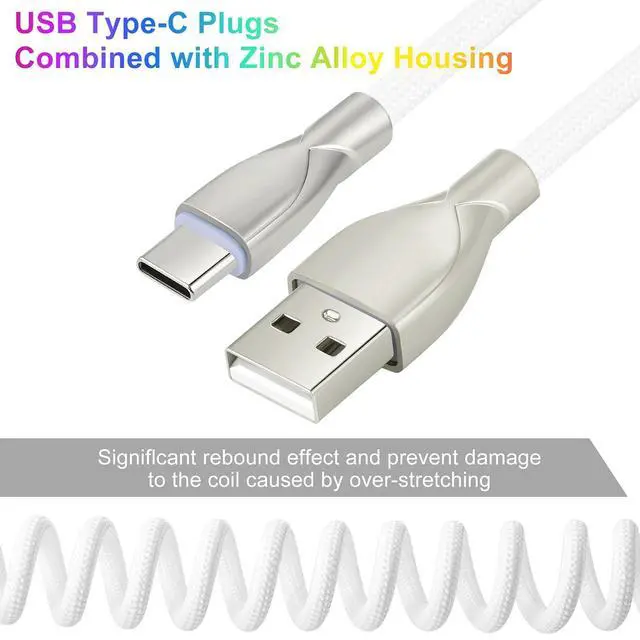 Alt view image 3 of 4 - USB C Keyboard Cable, USB C to USB A Cable for Gaming Coiled Keyboard, Braided Detachable Metal Aviator Connector Double Sleeved 6FT(White)