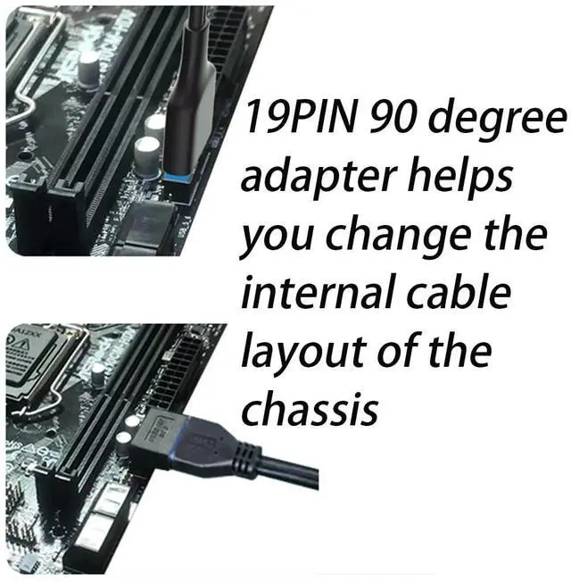 Alt view image 2 of 6 - USB 3.0 Right Angled 90 Degree 19/20 Pin Male to Female Extension Adapter Motherboard Connector for Streamlined Cable Management & Effortless PC Assembly (B)
