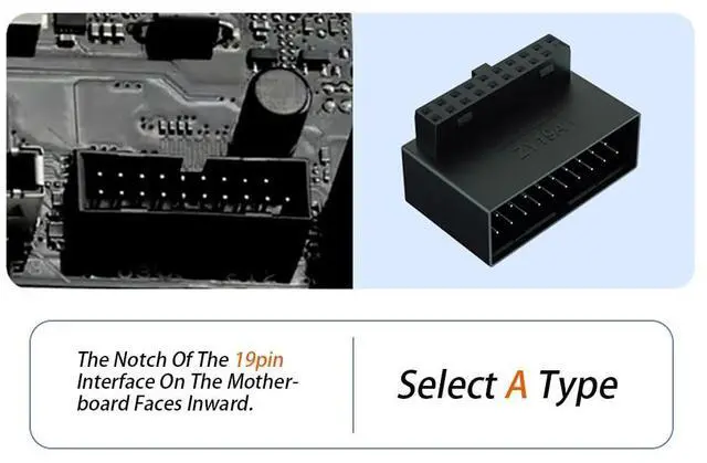 Alt view image 4 of 6 - USB 3.0 Right Angled 90 Degree 19/20 Pin Male to Female Extension Adapter Motherboard Connector for Streamlined Cable Management & Effortless PC Assembly (B)
