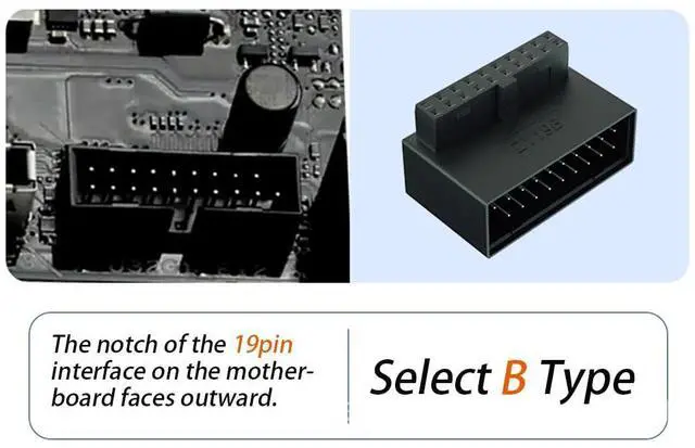 Alt view image 3 of 6 - USB 3.0 Right Angled 90 Degree 19/20 Pin Male to Female Extension Adapter Motherboard Connector for Streamlined Cable Management & Effortless PC Assembly (B)