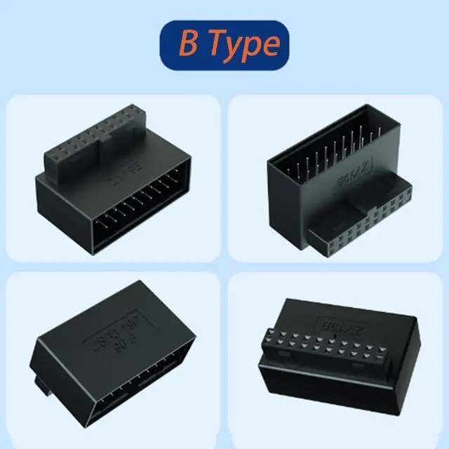 Alt view image 5 of 6 - USB 3.0 Right Angled 90 Degree 19/20 Pin Male to Female Extension Adapter Motherboard Connector for Streamlined Cable Management & Effortless PC Assembly (B)