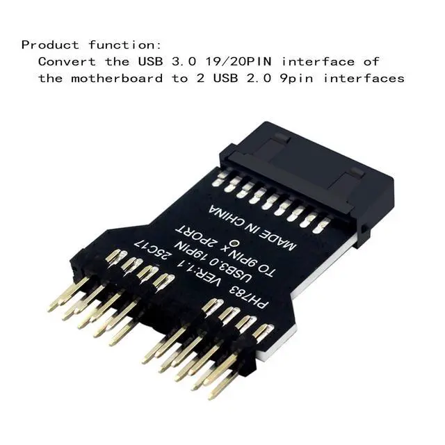 Alt view image 3 of 5 - USB 3.0 19/20 PIN to Dual Motherboard USB 2.0 9PIN Adapter, Black PCB Board, Computer Internal Header Converter