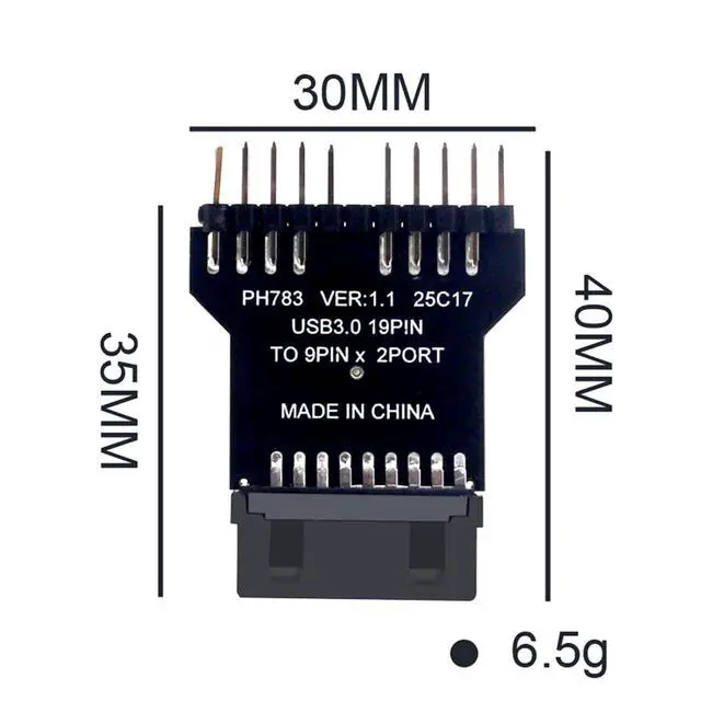 Alt view image 5 of 5 - USB 3.0 19/20 PIN to Dual Motherboard USB 2.0 9PIN Adapter, Black PCB Board, Computer Internal Header Converter