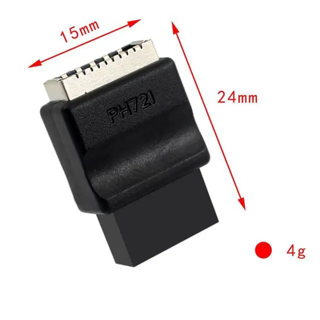 Alt view image 3 of 5 - USB 2.0 9 Pin to Type E Motherboard Adapter Black