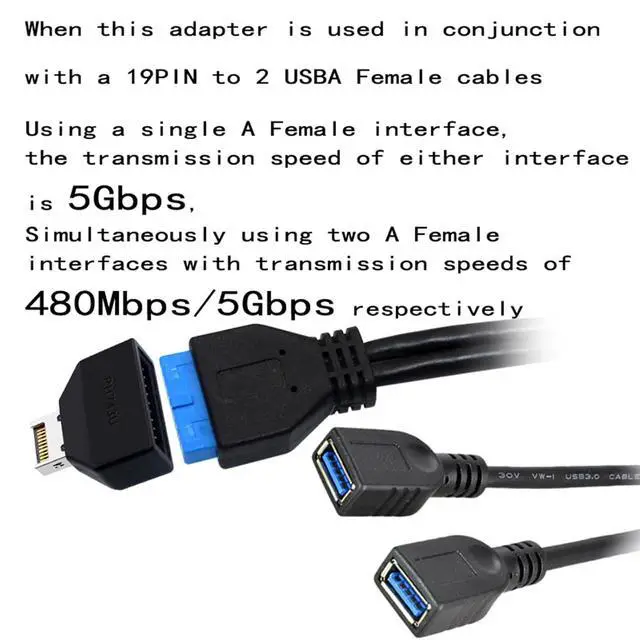 Alt view image 5 of 6 - USB 3.0 Motherboard Type E to 19-Pin Adapter, Black, Computer Connector, Data Transfer Cable Converter