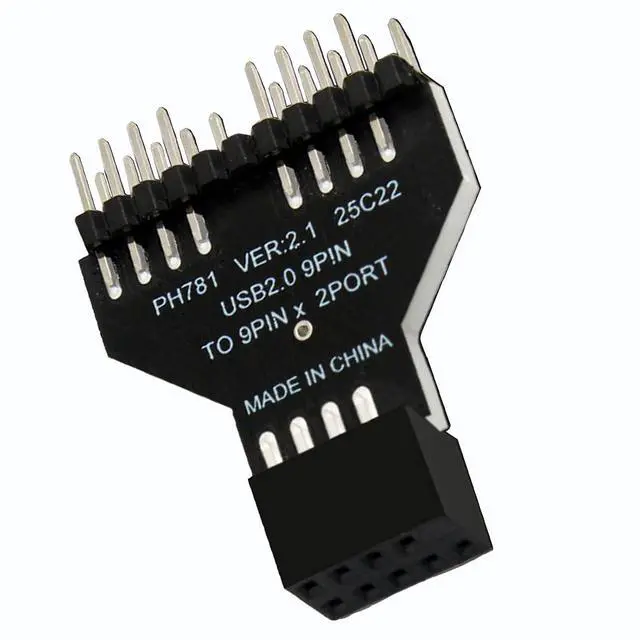 Alt view image 3 of 7 - USB 2.0 Motherboard 9-Pin Header to Dual Port Adapter, Internal USB Splitter, Black