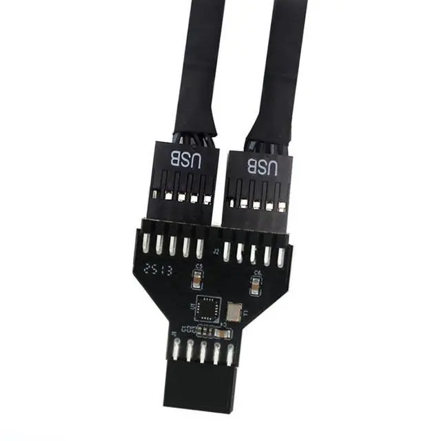 Alt view image 5 of 7 - USB 2.0 Motherboard 9-Pin Header to Dual Port Adapter, Internal USB Splitter, Paired with 2pcs 9-pin to 19 pin Extension Cables, Black