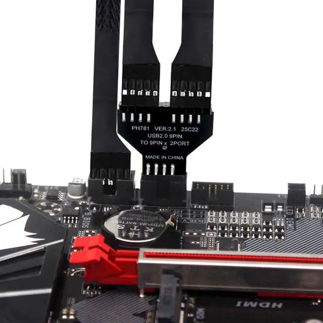 Alt view image 6 of 7 - USB 2.0 Motherboard 9-Pin Header to Dual Port Adapter, Internal USB Splitter, Black