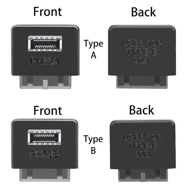 Alt view image 2 of 4 - USB 3.0 to USB Type-E (Key A) 90 Degree Right Angle Adapter for 19/20 Pin Motherboard Header Internal Front Panel USB C Bracket with Plastic Housing A+B