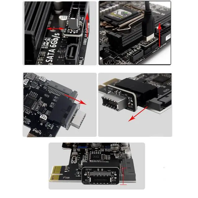 Alt view image 6 of 6 - USB 3.0 19-Pin to USB 3.2 Type E Adapter, Internal Motherboard Converter, Front Panel Type-C Port, Black
