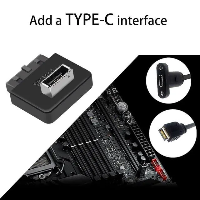 Alt view image 4 of 5 - USB 3.0 to USB Type-E (Key A) 90 Degree Right Angle Adapter for 19/20 Pin Motherboard Header Internal Front Panel USB C Bracket with Plastic Housing A