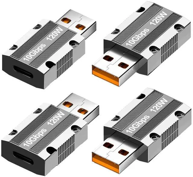Main image of 10Gbps USB C Female to USB Male Adapter, Zinc Alloy Double-Sided USB A to Type C Adapter with10Gbps High-Speed Data Transfer & PD120W Stable Charging for Laptop Charger Power Bank(4Pack)