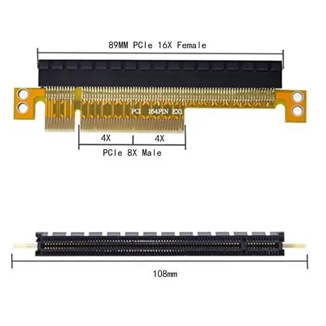 Alt view image 2 of 5 - PCI-E X8 to X16 180 Degree Adapter PCIe Riser Card PCI Express Male to Female Riser Card