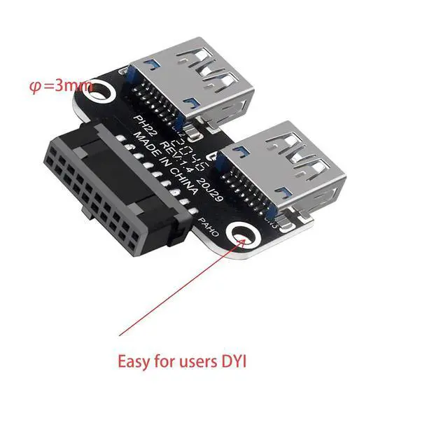 Alt view image 2 of 7 - USB 3.0 Dual Port Adapter 19/20 PIN to Dual USB 3.0 Female Header for PC Motherboard Expansion (B)