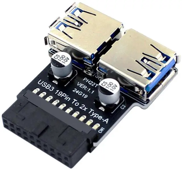 Main image of USB 3.0 Dual Port Adapter 19/20 PIN to Dual USB 3.0 Female Header for PC Motherboard Expansion (D)