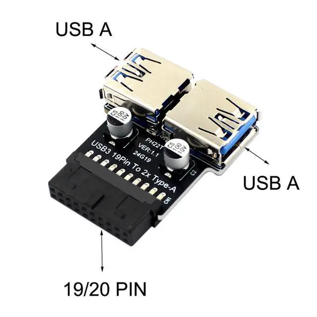 Alt view image 2 of 6 - USB 3.0 Dual Port Adapter 19/20 PIN to Dual USB 3.0 Female Header for PC Motherboard Expansion (D)