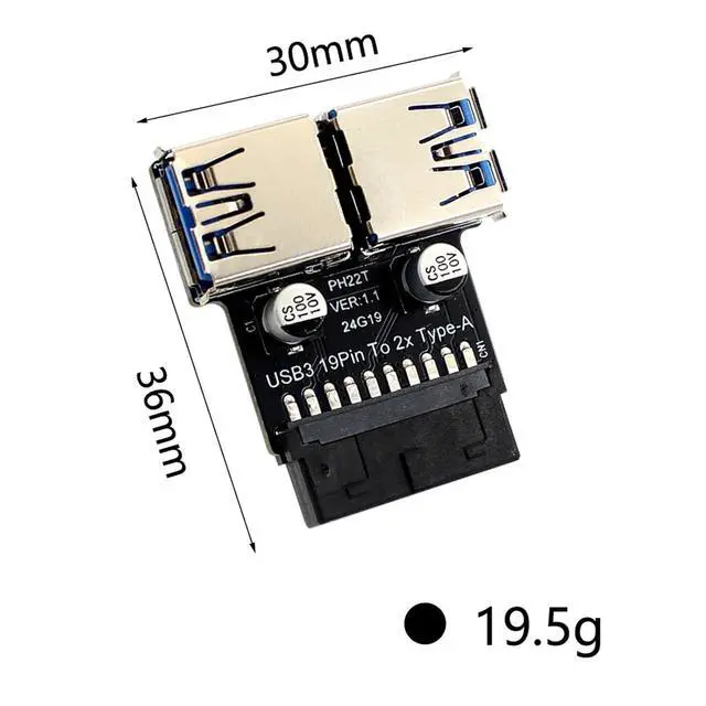 Alt view image 6 of 6 - USB 3.0 Dual Port Adapter 19/20 PIN to Dual USB 3.0 Female Header for PC Motherboard Expansion (D)