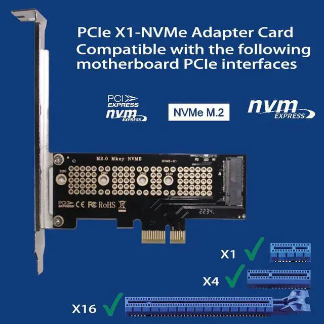 Alt view image 2 of 7 - NVMe M.2 SSD to PCIe X1 Adapter Card, PCIe Express Expansion Card with Low Profile Bracket