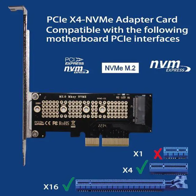 Alt view image 2 of 7 - M.2 NVMe SSD to PCIe X4 Adapter Card, Black, Supports 2230/2242/2260/2280