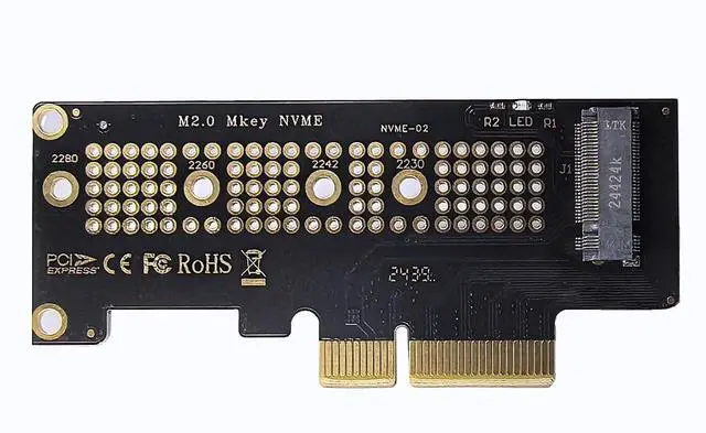 Main image of M.2 NVMe SSD to PCIe X4 Adapter Card, Black, Supports 2230/2242/2260/2280