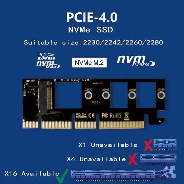 Alt view image 4 of 7 - M.2 NVMe SSD to PCIe X16 Adapter Card, Silvery White Aluminum Heatsink, Fixed Spring Plate, Thermal Silicone Cooling Solution