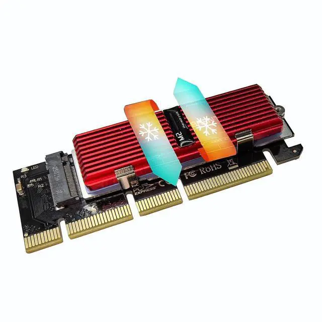 Alt view image 7 of 7 - M.2 NVMe SSD to PCIe X16 Adapter Card, Silvery White Aluminum Heatsink, Fixed Spring Plate, Thermal Silicone Cooling Solution