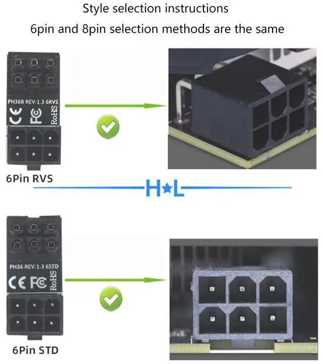 Alt view image 5 of 7 - ATX Female to Male 6pin RVS 180 Degree Angled Adapter for Desktops Graphics Card