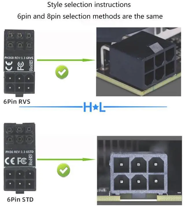 Alt view image 4 of 7 - ATX 6pin Standard Reverse Type GPU Power Adapter, ATX Female to Male 180 Degree Angled Adapter for Desktop Graphics Card