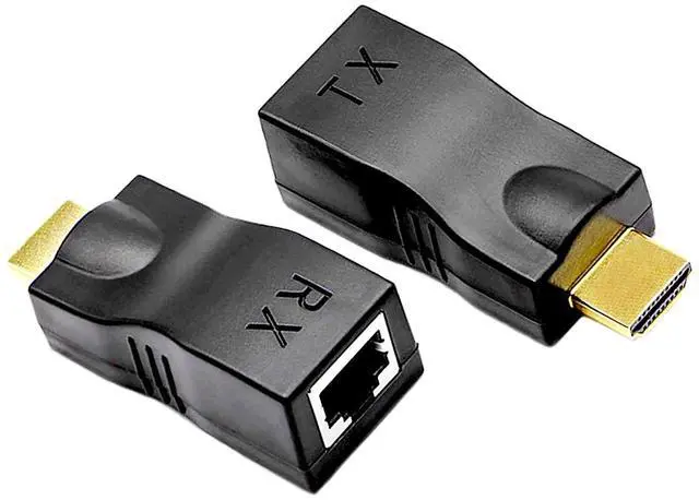 Main image of HDMI Over Ethernet Extender Kit - Transmit HDMI Signal Up to 99ft via Cat5e/Cat6 Cable, Converter Adapter Set (Black)