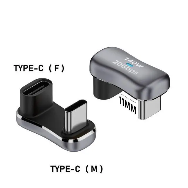 Alt view image 2 of 6 - USB 3.2 Type C to USB-C Adapter, U-Shaped Low Profile Design, 20Gbps High Speed Data Transfer 140W PD Fast Charging, Compact USB-C Female to Male Connector for Smartphones, Tablets, 2 Pack, Gray
