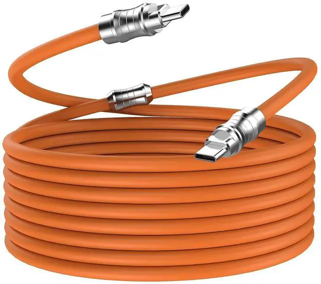 Main image of USB C to USB C Cable, PD100W Skin-Friendly Liquid Silicone Material Fast Charging Cable USB Type C Interface Device Universal Charging Cable (Orange 10Ft)