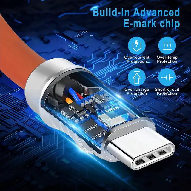Alt view image 3 of 7 - USB C to USB C Cable, PD100W Skin-Friendly Liquid Silicone Material Fast Charging Cable USB Type C Interface Device Universal Charging Cable (Orange 10Ft)