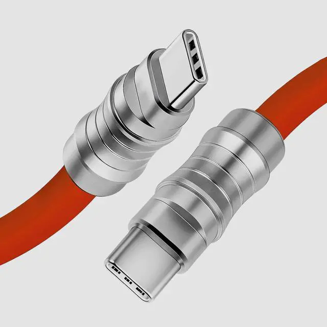Alt view image 2 of 7 - USB C to USB C Cable, PD100W Skin-Friendly Liquid Silicone Material Fast Charging Cable USB Type C Interface Device Universal Charging Cable (Orange 10Ft)
