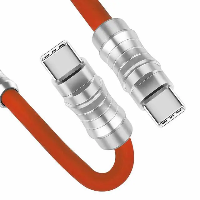 Alt view image 4 of 7 - USB C to USB C Cable, PD100W Skin-Friendly Liquid Silicone Material Fast Charging Cable USB Type C Interface Device Universal Charging Cable (Orange 10Ft)
