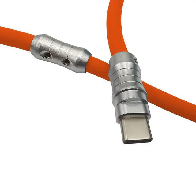 Alt view image 7 of 7 - USB C to C PD100W Skin-Friendly Liquid Silicone Material Fast Charging Cable USB-C Interface Device Universal Chubby Cable (Orange 6.6Ft)