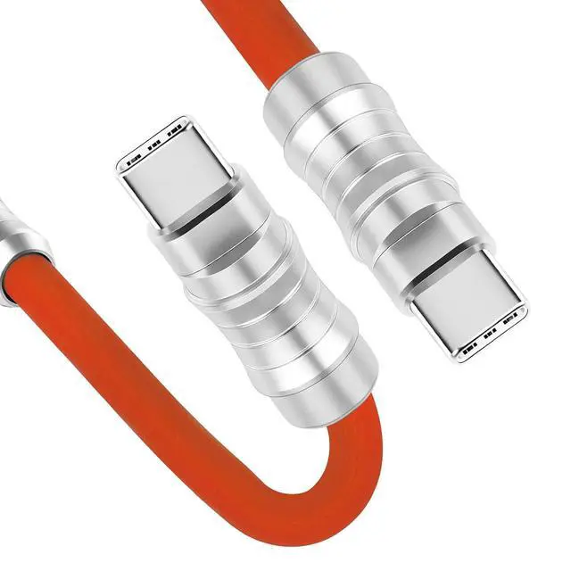 Alt view image 6 of 7 - Geek Industrial Style Handmade Custom USB C to C PD100W Skin-Friendly Liquid Silicone Material Fast Charging Cable USB-C Interface Device Universal Charging Cable (Orange 3.3Ft)