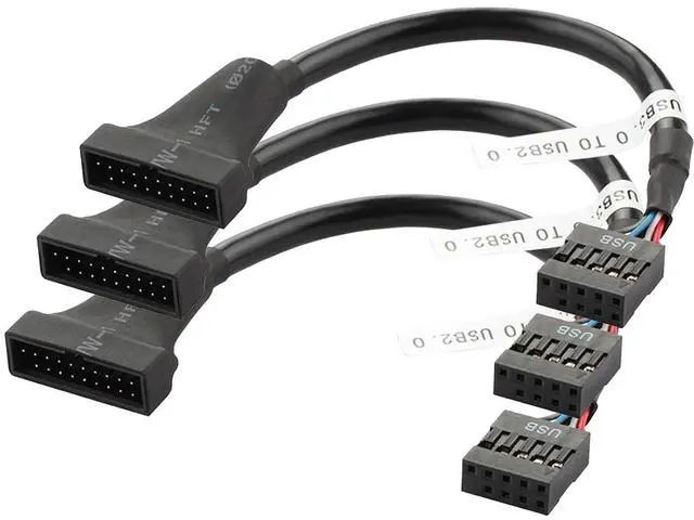 Main image of USB 2.0 9-Pin to USB 3.0 19-Pin Adapter Cable - Internal Motherboard Converter for Front Panel USB 3.0 Type-A Female Port, Black (0.1m 3-Pack)