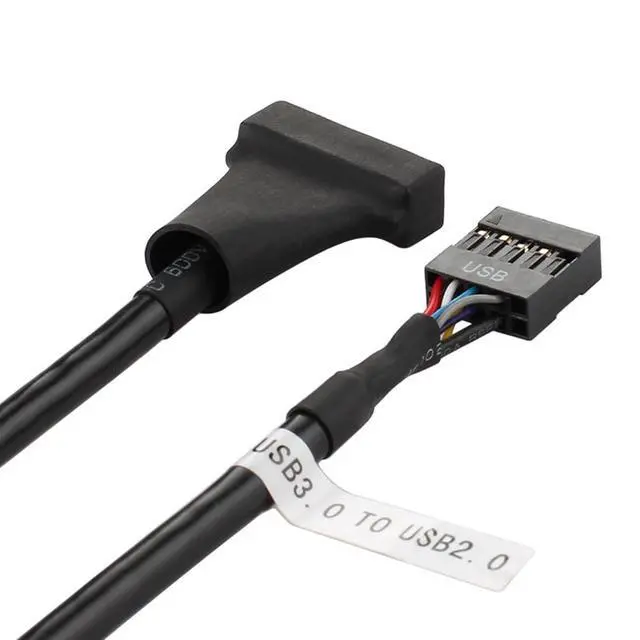 Alt view image 2 of 5 - USB 2.0 9-Pin to USB 3.0 19-Pin Adapter Cable - Internal Motherboard Converter for Front Panel USB 3.0 Type-A Female Port, Black (0.1m)