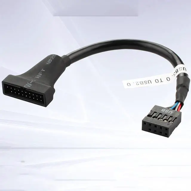 Alt view image 3 of 5 - USB 2.0 9-Pin to USB 3.0 19-Pin Adapter Cable - Internal Motherboard Converter for Front Panel USB 3.0 Type-A Female Port, Black (0.1m)