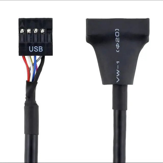 Alt view image 5 of 5 - USB 2.0 9-Pin to USB 3.0 19-Pin Adapter Cable - Internal Motherboard Converter for Front Panel USB 3.0 Type-A Female Port, Black (0.1m)