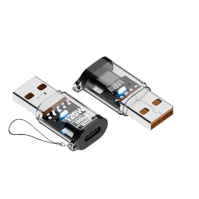 Alt view image 7 of 7 - Transparent Shell with Light USB A to USB C Adapter, 120W Power Delivery, 10Gbps Data Transfer, 3 Pack, Black