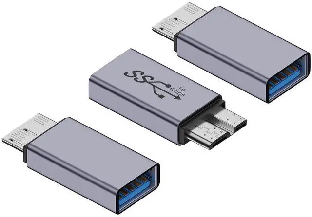 Main image of USB 3.0 Micro B Male to A Female Adapter - 5Gbps Converter for External Hard Drive, SSD, Camera - OTG Support, Gray (3-Pack)