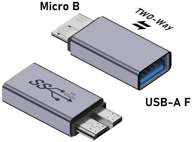Alt view image 2 of 6 - USB 3.0 Micro B Male to A Female Adapter - 5Gbps Converter for External Hard Drive, SSD, Camera - OTG Support, Gray (3-Pack)