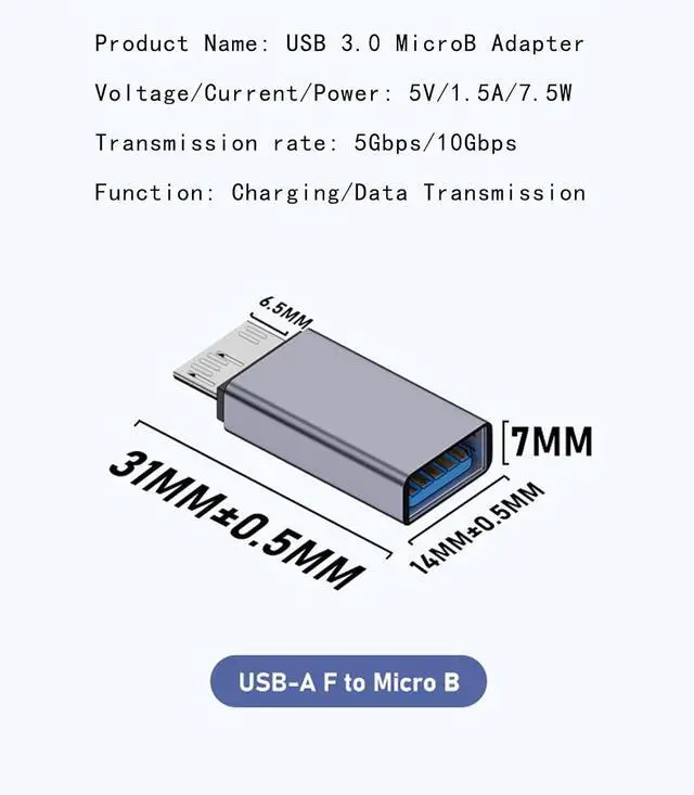 Alt view image 3 of 6 - USB 3.0 Micro B Male to A Female Adapter - 5Gbps Converter for External Hard Drive, SSD, Camera - OTG Support, Gray (3-Pack)