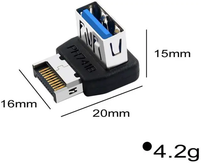 Alt view image 3 of 7 - USB 3.2 Gen2 Type-E to USB 3.0 Female Adapter, 90 Degree Right Angle Internal Header Converter, for Motherboard Front Panel, PC Case Cable Management - (B)