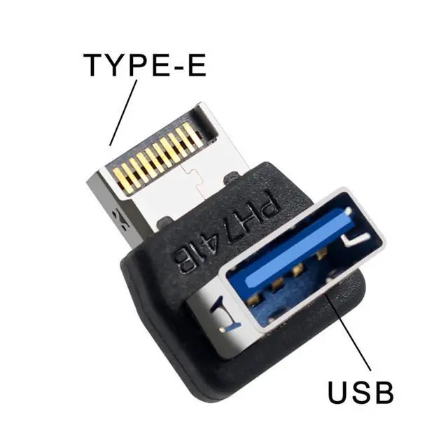 Alt view image 4 of 7 - USB 3.2 Gen2 Type-E to USB 3.0 Female Adapter, 90 Degree Right Angle Internal Header Converter, for Motherboard Front Panel, PC Case Cable Management - (B)
